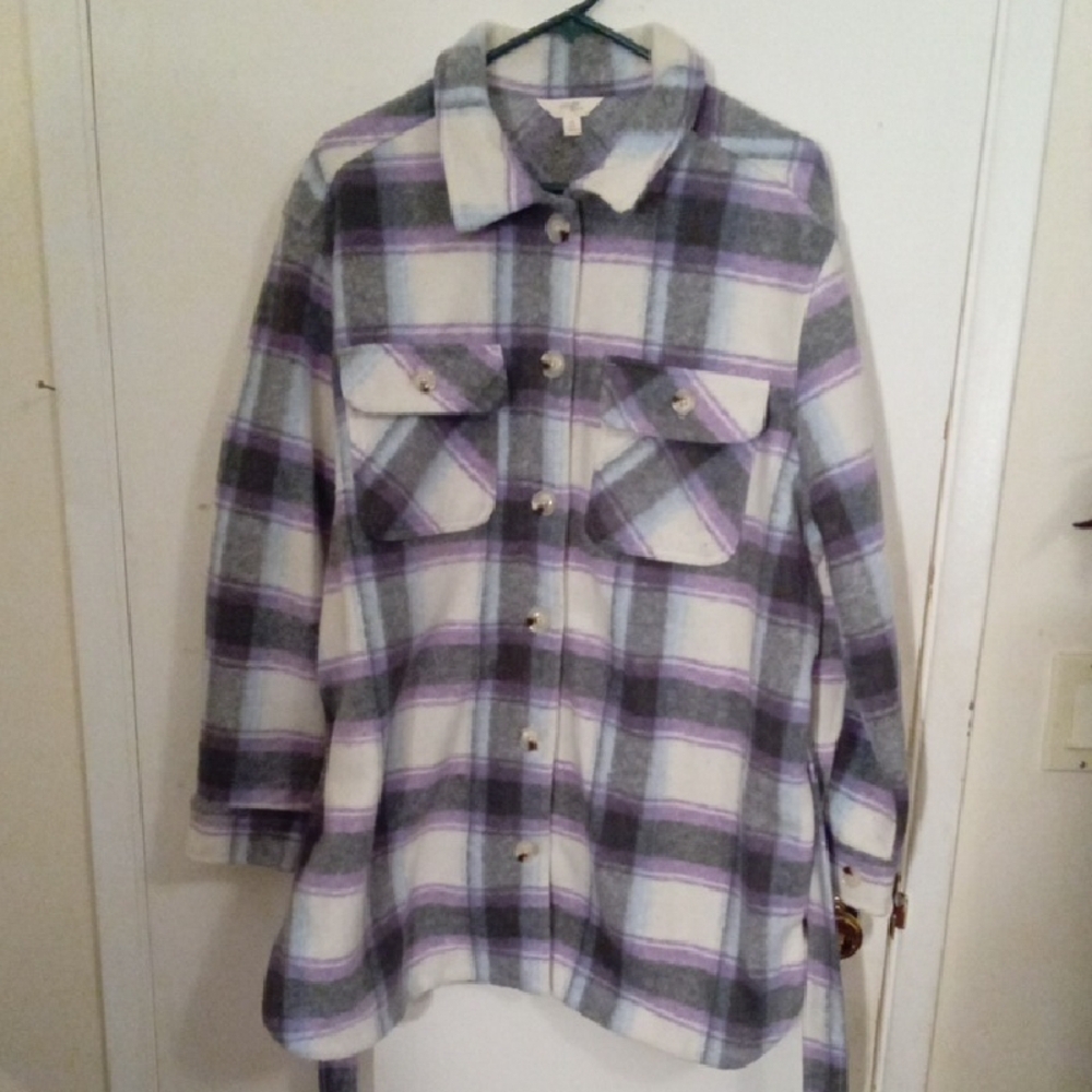 Terra & Sky Plaid Utility Jacket in Gray and Purple
